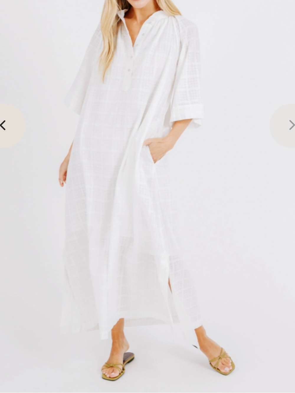 Mirth Faro Caftan Long Dress White Size 100% Cotton Lined India Lightweight
